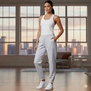 Nike Women's Light Blue Joggers Cuffed Dri-FIT Athletic Track Pants Ribbed Panel